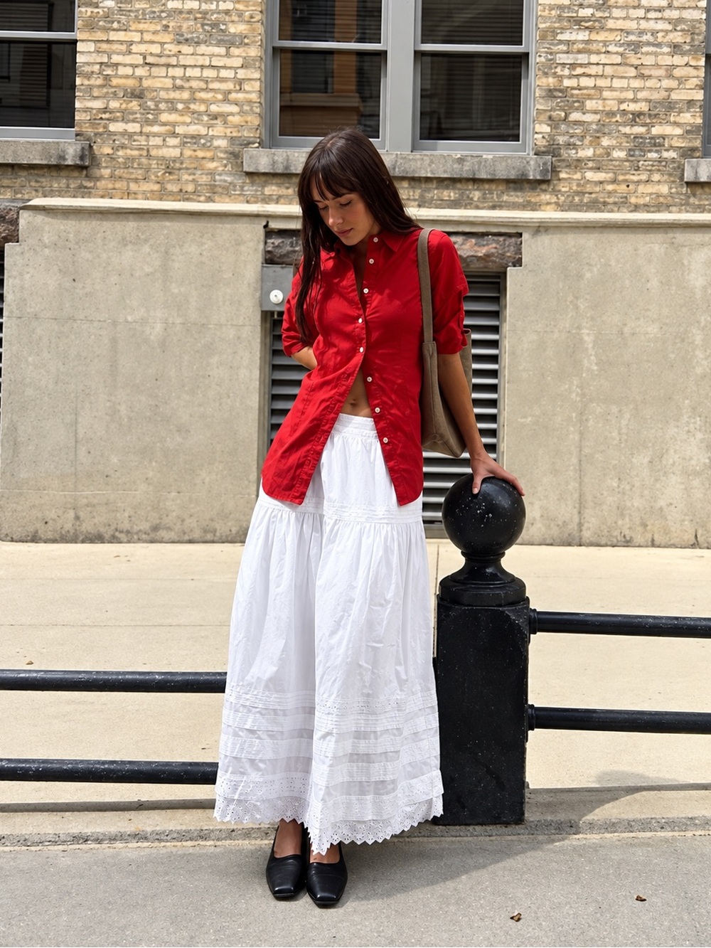 Quince 100% Organic Cotton Poplin Pintuck Maxi Skirt in Classic White | S